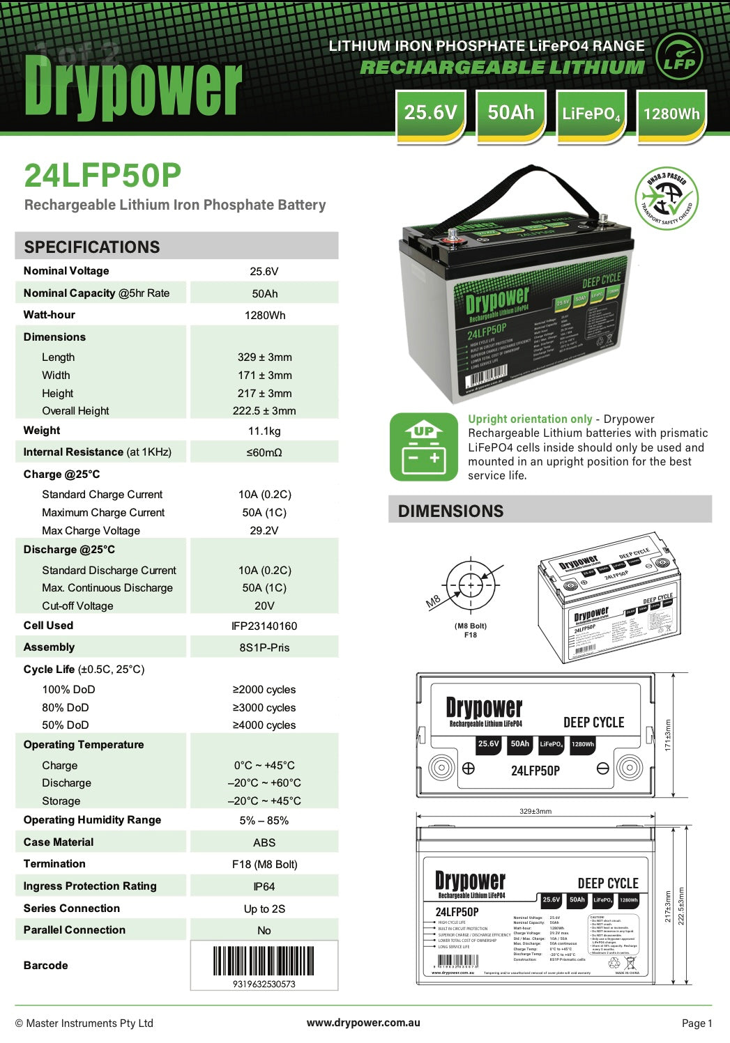 50 Amp/Hour, 24 Volt,Drypower Deep Cycle Lithium Battery (Copy)